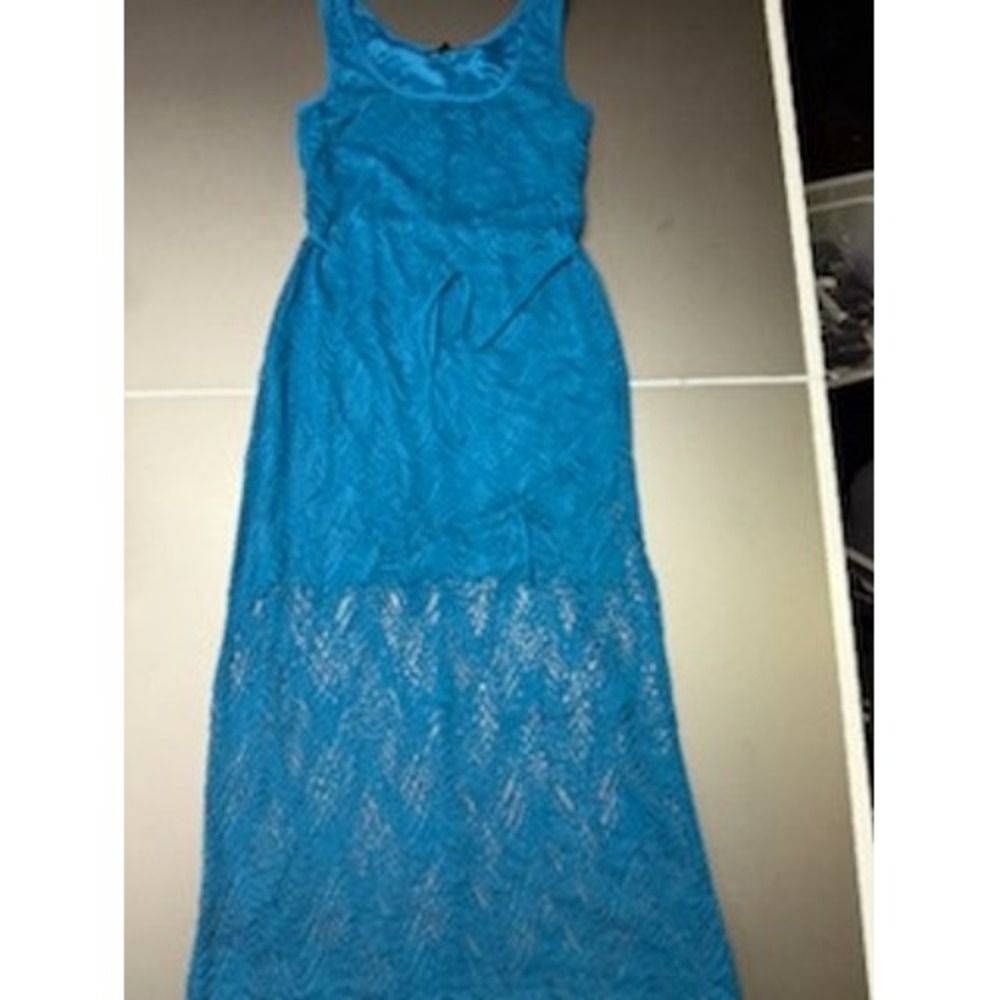 Connected Apparel Blue Lace Maxi Dress Sleeveless Belted Size 10 ACN52292M